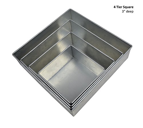 4 Tier Square Multilayer Wedding Birthday Anniversary Baking Cake Tins Cake Pans 6" 8" 10" 12" - EUROTINS