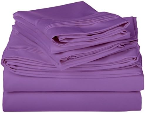 Linen House Hotel Bedding Product 500-Thread-Count 100% Egyptian Cotton Queen 4 piece Sheet Set with 21" Deep Pocket Fitted Sheet, Purple