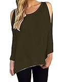 Allegrace Womens Sexy Off Shoulder Long Sleeve T Shirts Fashion Tops Army Green M