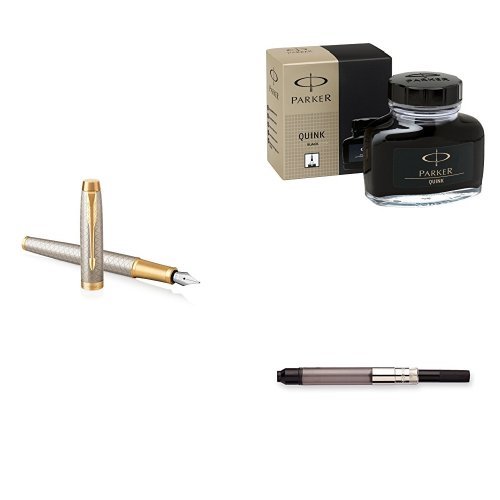 Parker im fountain pen set, premium warm silver, medium nib with …