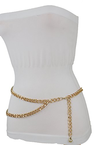TFJ Women Fashion Belt Hip Waist Gold Metal Chunky Chain Link Dressy Size XS S M