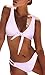 BMJL Women's Sexy Detachable Padded Cutout Push Up Striped Bikini Set Two Piece Swimsuits (Large, Pink)