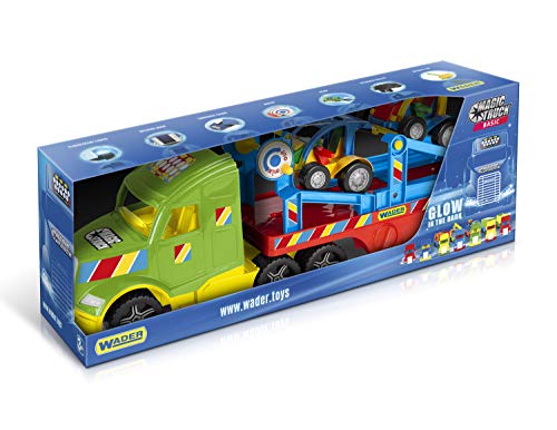 WADER Magic Truck Basic Buggy-Fahrzeuge, Transporter mit Fluoreszierende Lichter, Seilwinde, Abfahrrampen, L =78 cm, inkl. Zwei Buggy-Fahrzeuge, ab 3 Jahre – Bild 2
