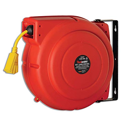 ReelWorks Heavy Duty Extension Cord Reel With Swivel Bracket, 12AWG/3C SJT, Triple Tap, 65 ft. (Renewed)