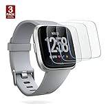 Compatible Fitbit Versa Screen Protector,Waterproof Tempered Glass Screen Protector Cover Saver Compatible Fitbit Versa Smart Watch Resist Ultra Clear HD Anti-Bubble(3-Pack)