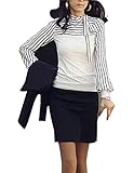 ZANZEA Women's Stripe Puff Long Sleeve Shirt Casual Career Neck Blouses with Bow