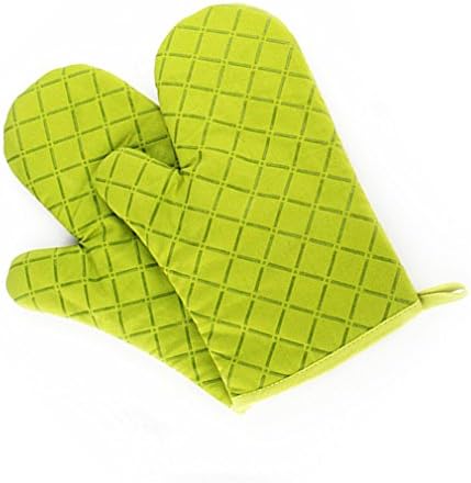 Highbest 100% Cotton Machine Washable Heat Resistant Microwave Oven Pot Holder Baking Cooking Oven Mitts Heat Glove (Green)