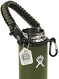 Gearproz Handle for Hydro Flask, Nalgene, Takeya - America's No. 1 Paracord Water Bottle Carrier with Safety Ring - Fits Wide Mouth 12 oz to 64 oz Flasks (Army Green w/Compass)