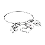 iJuqi Nurse Bangle Bracelet Gifts - Women Girl Expendable Caduceus Angle Charm Bracelet Nursing Jewelry Nurse Bracelet Christmas Birthday Graduation Gift, Stainless Steel