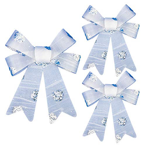 Regent Christmas Tinsel Dot Bows (3 Pack) White Glitter, Assorted Sizes