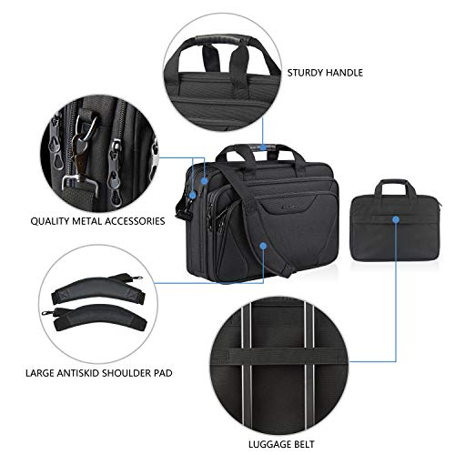 KROSER Laptop Bag Premium Computer Briefcase Fits Up to 17.3 Inch Laptop Expandable Water-Repellent Shoulder Messenger Bag for Travel/Business/Men/Women-Black