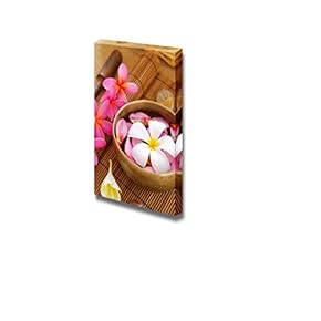 Spa Setting Low Light with Ambient Frangipani Hot and Cold Stone on Bamboo Mat - Canvas Art Wall Art - 18" x 12"