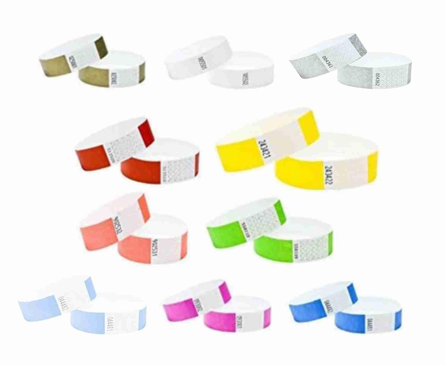 Wristbands Made from Dupont™ Tyvek® 3/4 inch 100 Pack, Paper Like Bracelets Used for Events, Nightclubs, waterparks etc. Multi Coloured