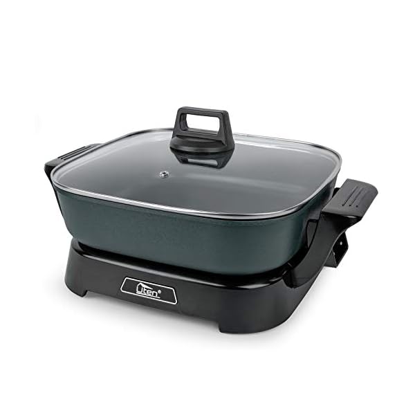 Uten Multi Function Electric Cooker Pan with Glass Lid , Integrated Kitchen Pot , Electric Hot Pot , Electric Barbecue Grill ,  Adjustable Temperature Control , Cool Touch Handles & Non-Stick