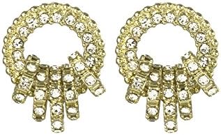 Rhinestone Slider Small Gold and Hematite-tone Hoop Earrings (Gold)