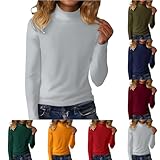 Cozy Sweaters for Women Oversized Long Sleeve Fleece Lined Thermal Underwear Base Layer Tops Form Fitting Basic Solid Color Undershirts Pullover Tops