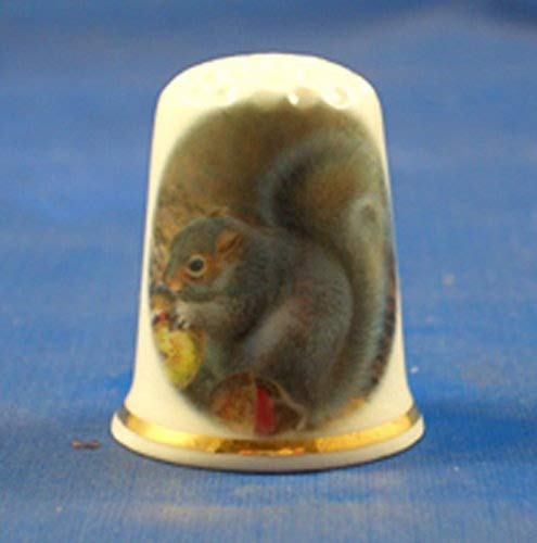 Porcelain China Collectable Thimble -- Grey Squirrel with Gift Box