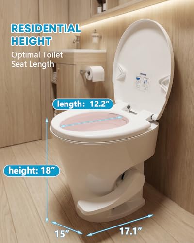 Kohree RV Toilet, 18.5” Residential Height, Soft Close Seat & Cover, Deeper Bowl & Longer Seat, Efficient Gravity Flush System, Foot Pedal Operation, Universal Fit for RV Motorhomes Campers, White