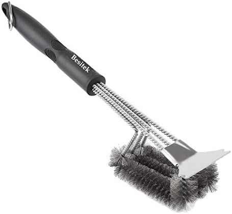 Besitek Grill Brush with Integrated Cleaning Scraper,BBQ Grill Brush 3 in 1, Durable and Effective, Barbecue Grill Brush Bristles 360° Clean Perfect Barbecue Tool