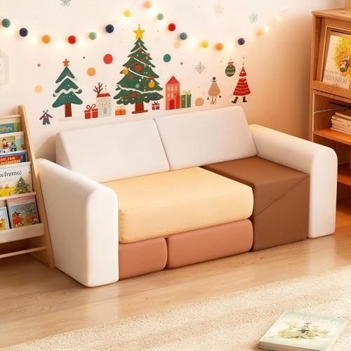 BanaSuper Modular Educational Foam Blocks | Soft Baby Play Equipment | Kids Play Sofa Bed | Foam Sofa Bed for Toddlers | Foam Blocks for Climbing and Crawling