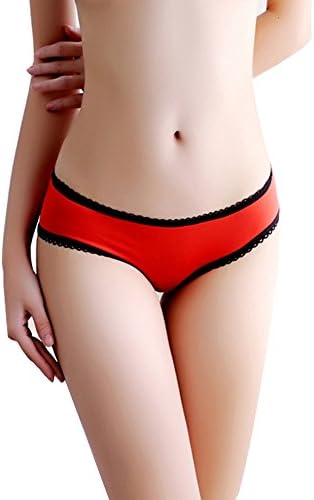 Brazilian Red Underwear Women Satin Sexy Panties Thongs G-String Lingerie with Black Bow Accent