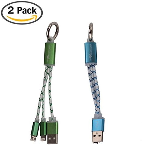 Roopower 2 in 1 Keychain Lightning and Micro USB Charging Cable for iPhone 6s,6s Plus,6,6 Plus,iPad/iPod and Samsung, HTC, Nexus, Nokia,Sony etc (Blue Green)