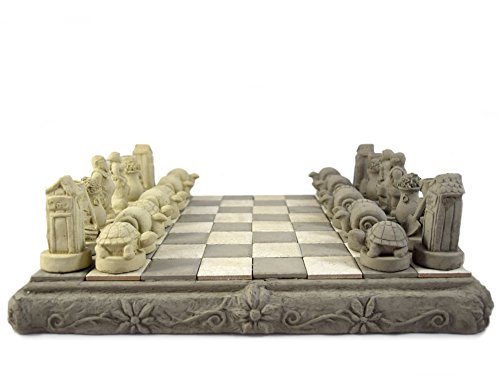 American Made Heavy Cast Stone Outdoor Chess Set with Garden Motif, 16.5" - Thumbnail 2