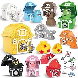 Photo 1 of Toddler Learning Farm Barn Animals Toys - Includes 10 Animals, 10 Barns,10 Keys - Montessori Counting, Matching, Sorting - Educational Farm Animal Toys for Kids