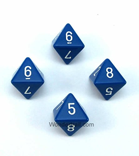 Blue Opaque Dice with White Numbers D8 Aprox 16mm (5/8in) Pack of 4 Dice Chessex WCXPQ0806E4