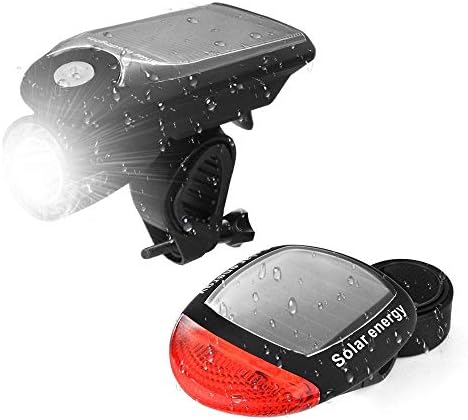 AITK LED Bicycle Light Set, Solar Bike Light USB Rechargeable Set Waterproof Front Light Taillight 1000mAh 260Lumen Light for Bicycle Set