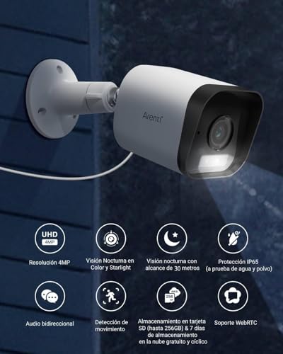 ARENTI Cámara de Seguridad Exterior O3, 4MP 2.5K Cámara WiFi Alexa IP65 Impermeable, Camaras de Vigilancia con Audio Bidireccional y Detección de Movimiento, Compatible con Alexa y Google Assistant