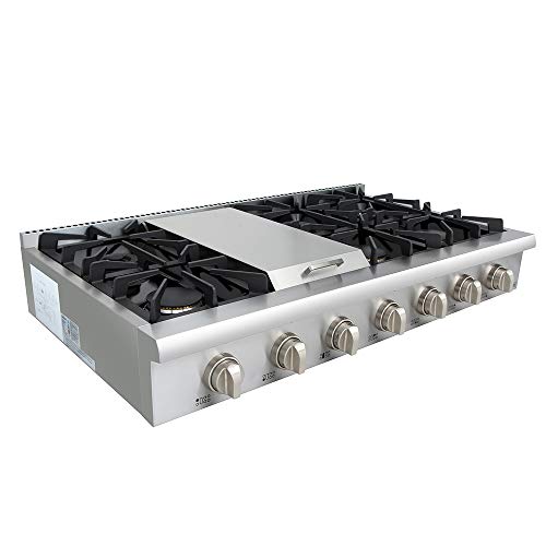 Thor Kitchen 48 in. Gas Rangetop HRT4806U with 6 Sealed Burners & 1 Griddle, in Stainless Steel