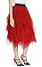 Urban CoCo Women's Sheer Tutu Skirt Tulle Mesh Layered Midi Skirt (L, Red)