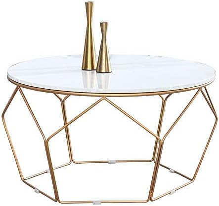 Folding desk Round Coffee Table Iron Multifunction Bedside Table Marble Top (3 Colors /2 Sizes) (Color : A, Size : 4555CM)
