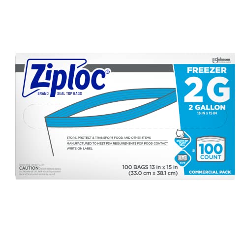 SC JOHNSON PROFESSIONAL ZIPLOC PROFESSIONAL FREEZER BAGS, FOR FOOD ORGANIZATION AND STORAGE, DOUBLE ZIPPER, 2 GALLON, 100 COUNT