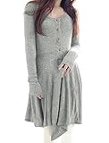 Allegra K Fall Winter Women Long Sleeve High Low Short Tee Dress M Grey