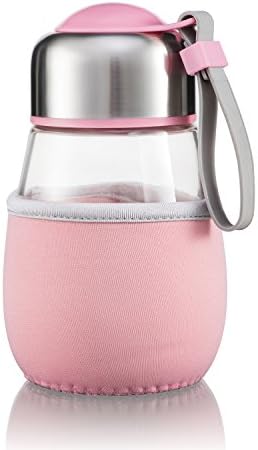 14oz Cute Penguin Borosilicate Glass Student Water Bottle (Green,Pink,Blue） (Pink)