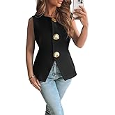 Ninimour Women's 2025 Summer Casual Sleeveless Suit Vest Round Neck Button Down Work Business Waistcoat Blazer Vest Top