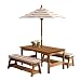 KidKraft 00 Outdoor Table and Bench Set with Cushions and Umbrella, Espresso with Oatmeal and White Striped Fabric primary