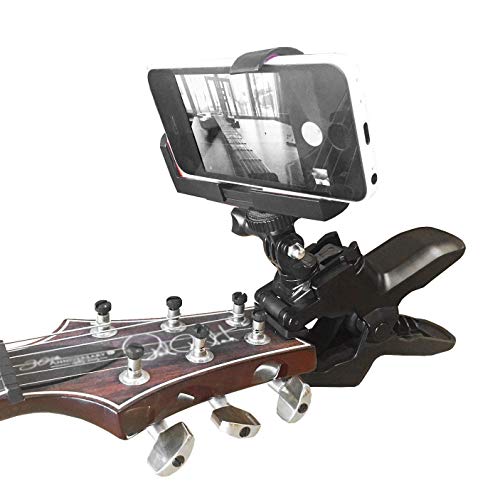 Guitar Headstock Cell Phone Clamp Clip Mount for Smartphones and Gopro Action Cameras ~ Close Up Home Recording