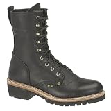 Ad Tec Men's 10 Inch Fireman Logger Work Boots - Black Full Grain Leather, Steel Shank, Non-Slip, Fire Resistant