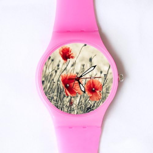Gifts for girls or ladies 100% Plastic Quartz Watch Gifts Watch Vintage Red Poppy Flower Drawing Classic Photo Watch