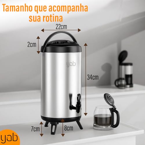 Garrafa Térmica Botijão Inox 8 Litros YAB Com Torneira Café Chá