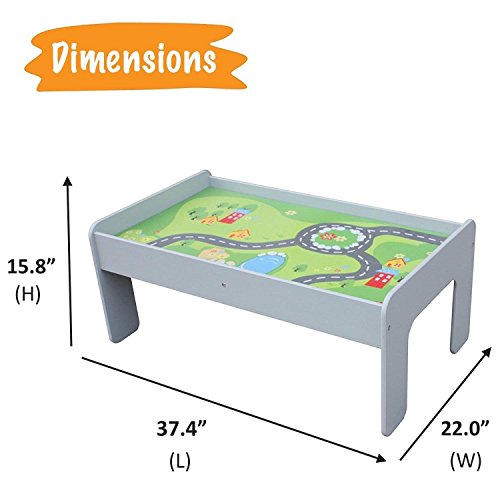 Pidoko Kids Train Table, Grey with 90 Pcs Train Set and Accessories