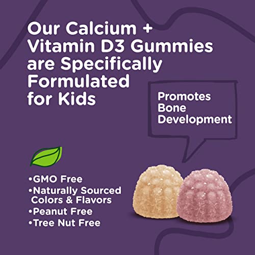 KIDS CALCIUM GUMMIES WITH VITAMIN D3 – SUPPORTS BONE HEALTH & TOOTH HEALTH – NATURALLY SOURCED CALCIUM 500MG PLUS VITAMIN D3 1000IU – GLUTEN FREE, GMO FREE – TASTY CHEWABLE FRUIT FLAVORED GUMMY