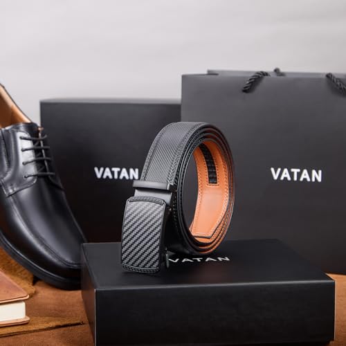 VATAN Men's Adjustable Ratchet Leather Belt with Automatic Buckle - Width - 3.5 cm