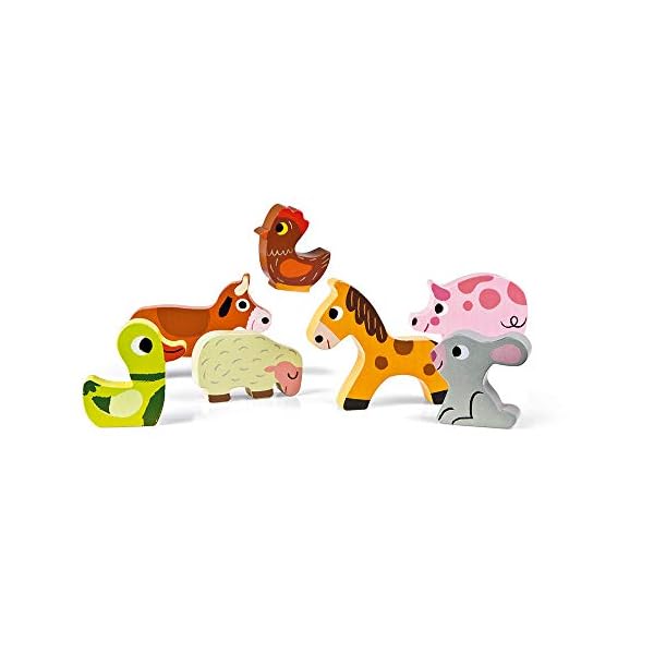 Janod Chunky-Puzzle aus Holz, Bauernhoftiere, 7 Teile, Entwicklung der Feinmotorik und Konzentration, ab 18 Monaten, J07055 – Bild 4