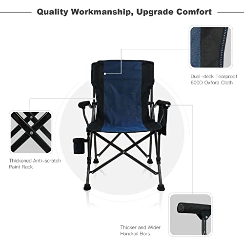 Superrella Camping Chair Folding Portable Lawn Chair 2 Pack Comfortable Hard Arm Sturdy for Family Camp, Outdoor, Sports, Beach, Travel, Black & Gray, Supports 300 lbs