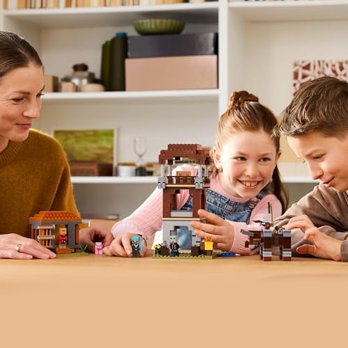 Minecraft EIN Verwüster am Plünderer-Außenposten - Gaming Spielzeug für Kinder - Minifigur mit Schnappkiefer Funktion und Dorf Festung - Gaming Geschenk für Jungen & Mädchen ab 8 Jahren - 21278