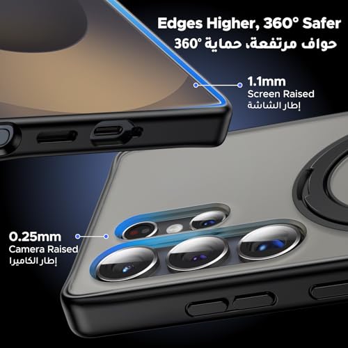 UGREEN Samsung Galaxy S25 Ultra Case MagSafe Cover, [Innovative 360° Ring Stand], [No Yellowing with iCrystal Tech], [MIL-Grade Protection], Magnetic Protective Slim Case, Black Frame with Matte Back